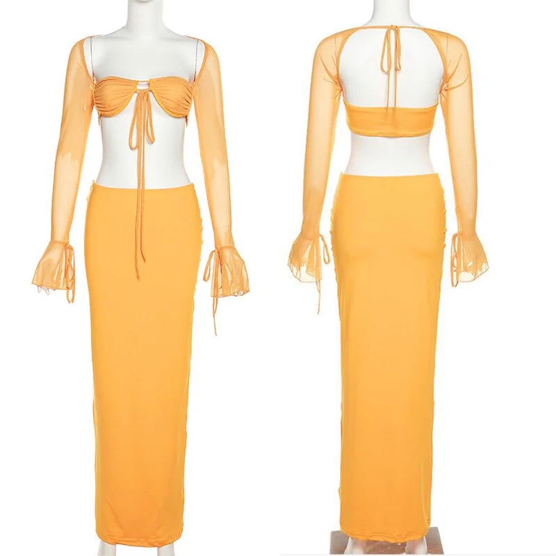 Square Neck Open Back T-Shirt and Midi Skirt Set