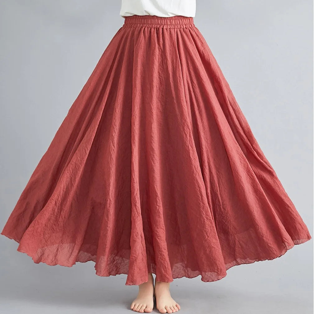 Cotton and Linen A-Line Long Loose Skirt