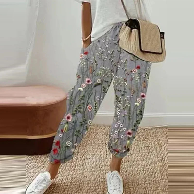 Cotton Linen Elastic Waist Casual Pants