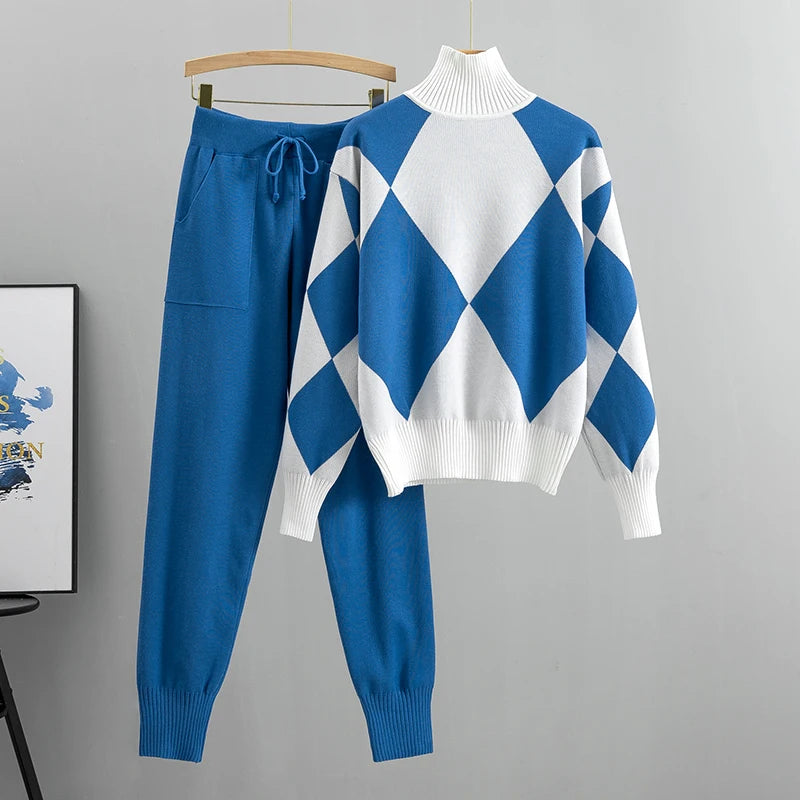 Knit Grid Sweater and Pants Set