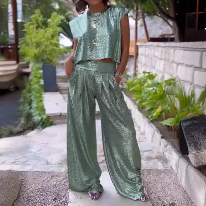 Sleeveless Vest and Wide-Leg Pants Set
