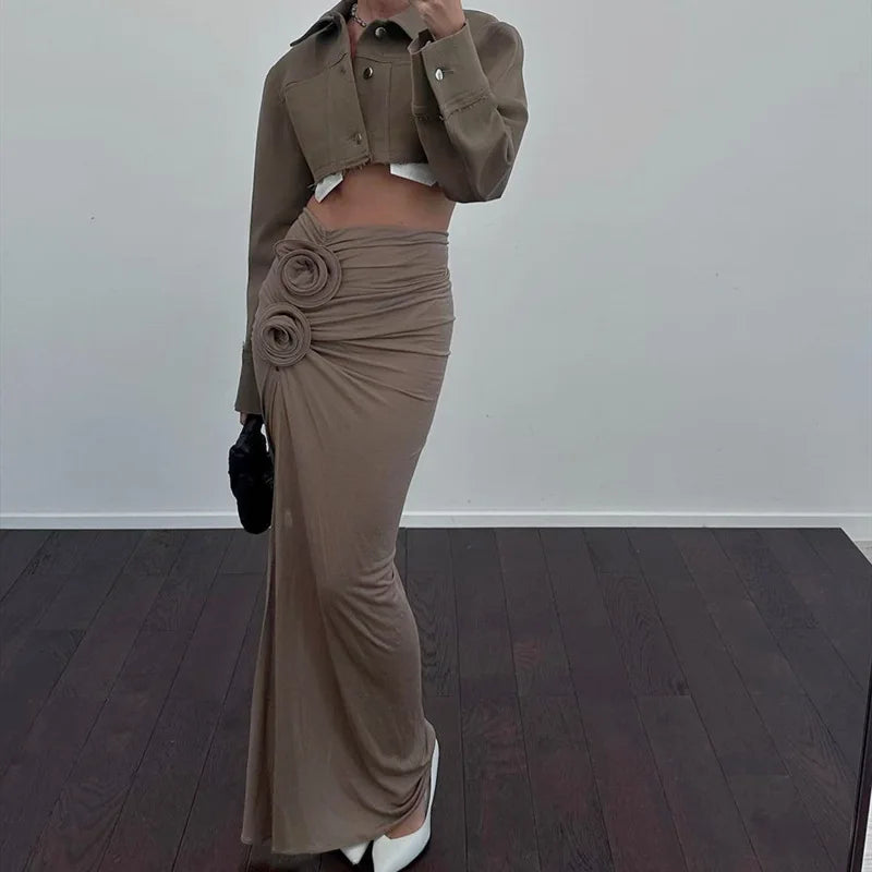 Ruched Split Maxi Skirt
