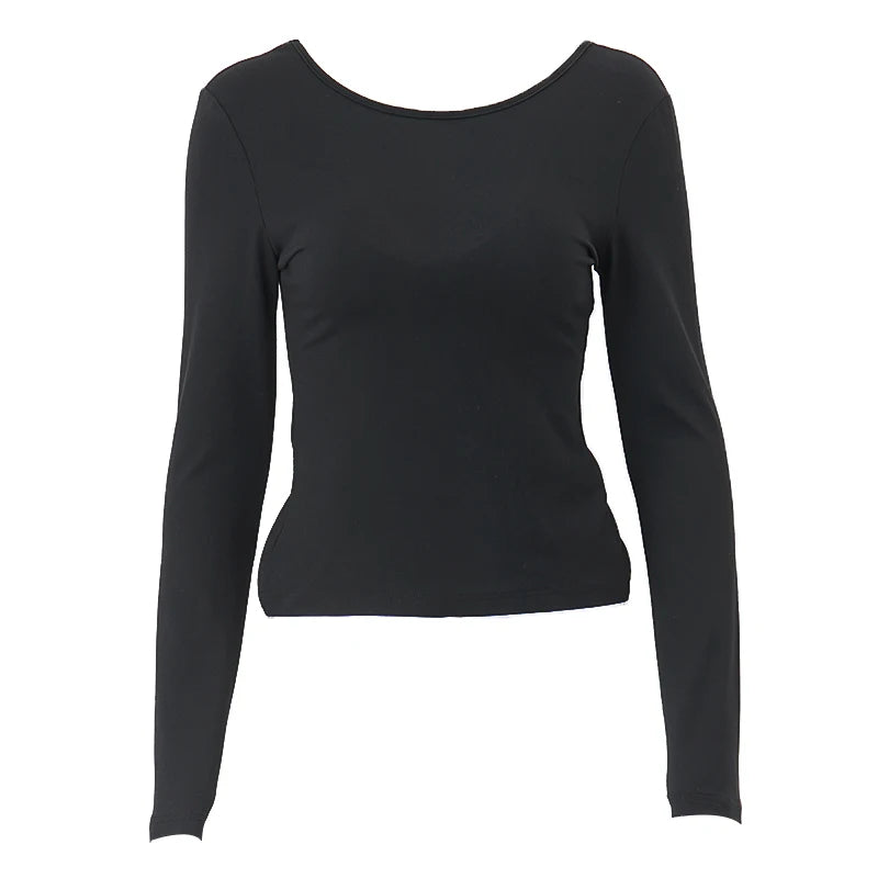 Long Sleeve Backless T Shirt Round-neck