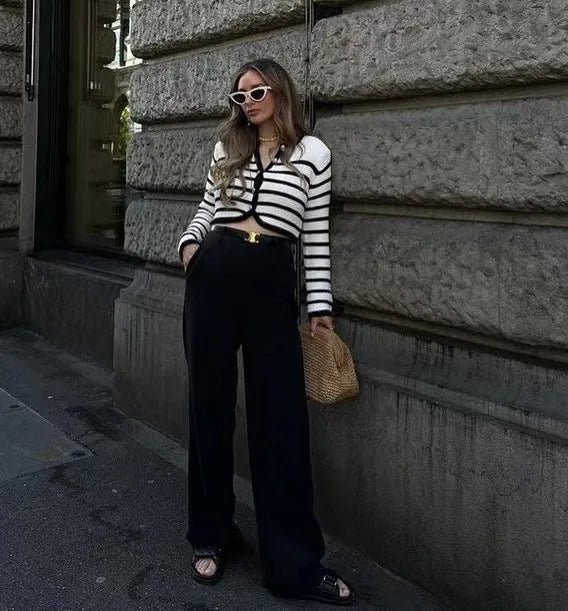 Striped Single Breasted Cardigan