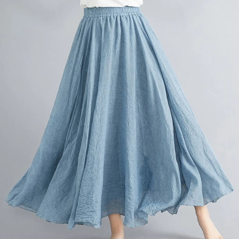 Cotton and Linen A-Line Long Loose Skirt