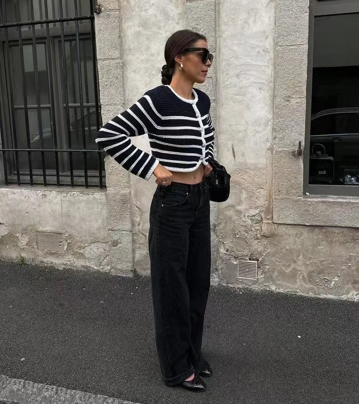 Striped Single Breasted Cardigan