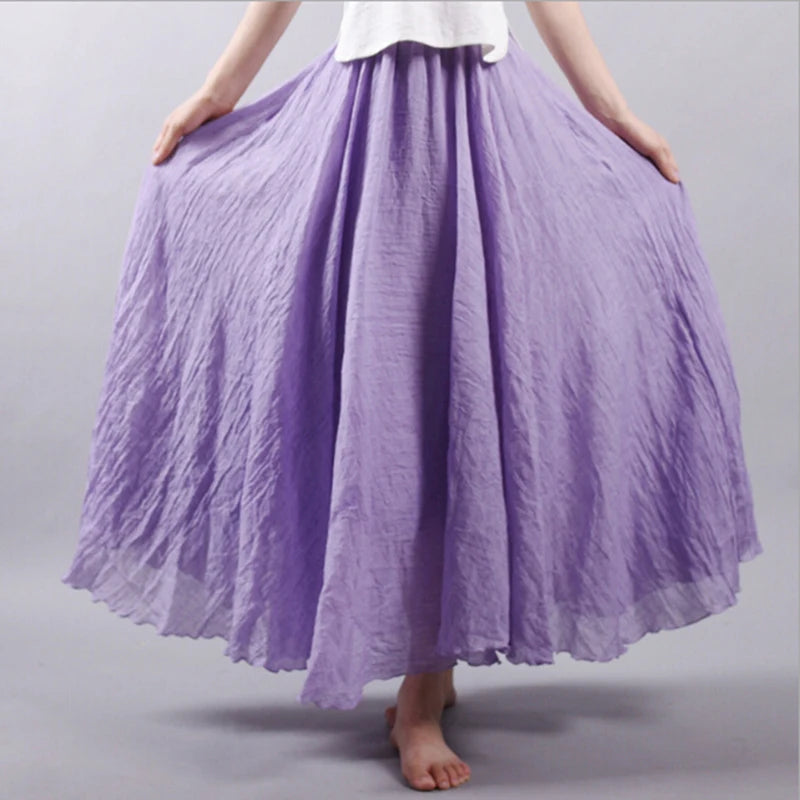 Cotton and Linen A-Line Long Loose Skirt