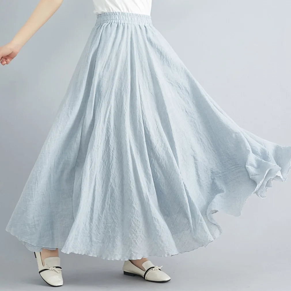Cotton and Linen A-Line Long Loose Skirt
