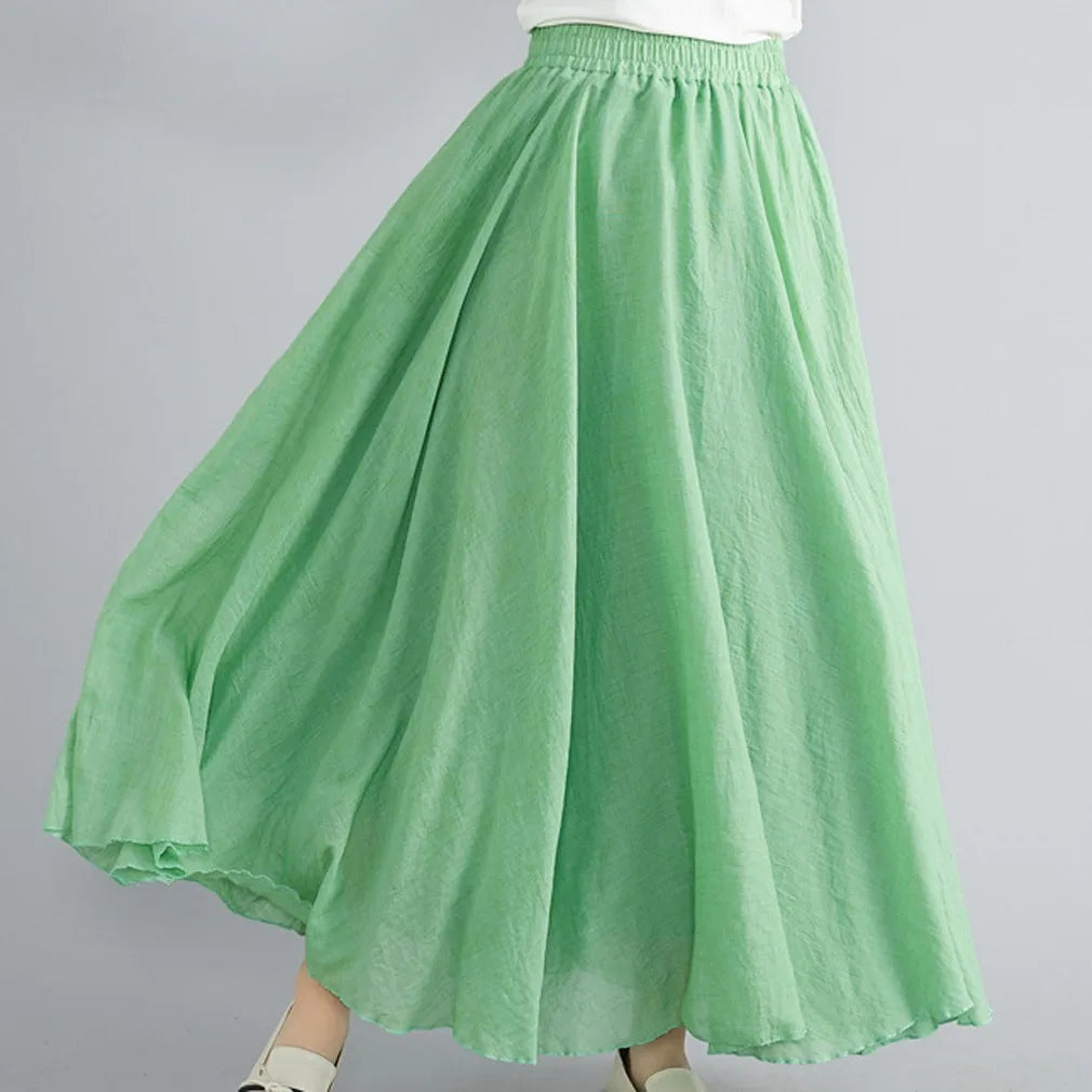 Cotton and Linen A-Line Long Loose Skirt