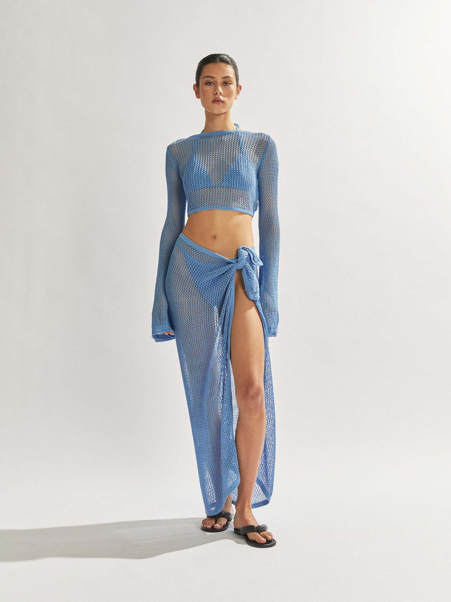 Sheer Backless Top & High-Slit Midi Skirt Set