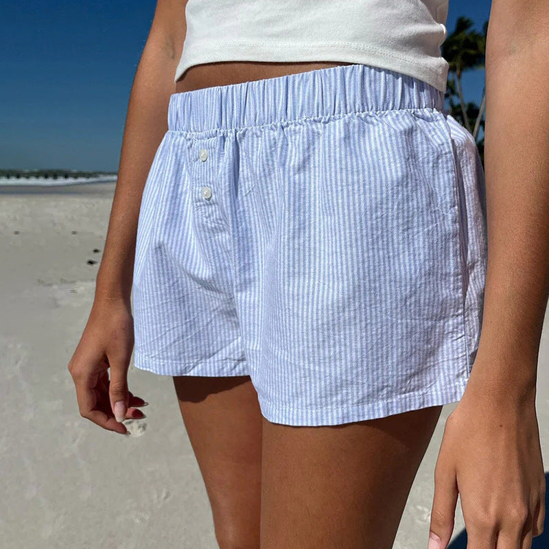 Casual Loose Striped Color-Block Shorts