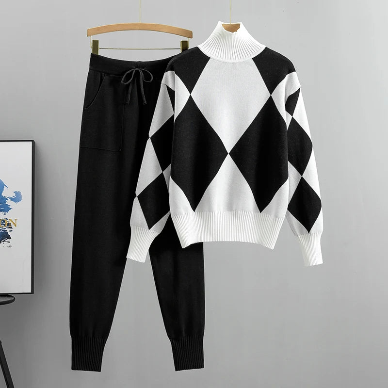 Knit Grid Sweater and Pants Set