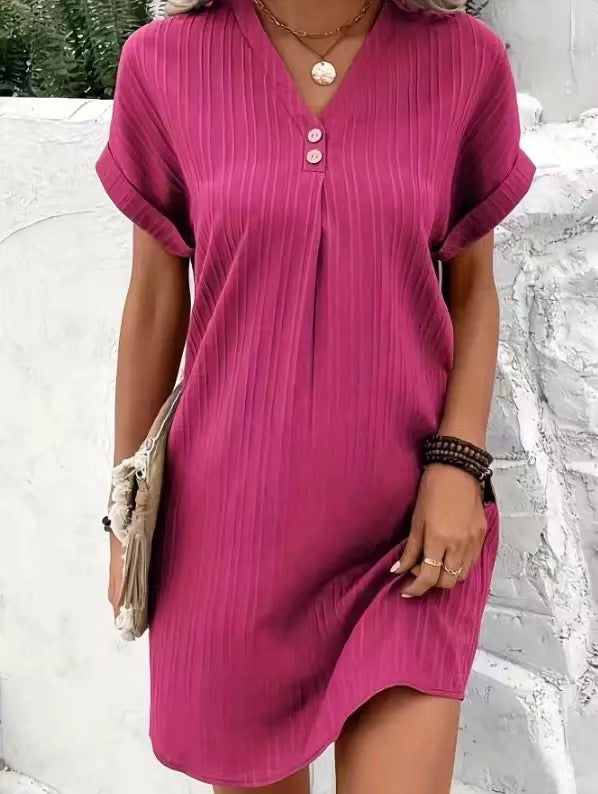 V-Neck Pullover Button-Up Dress