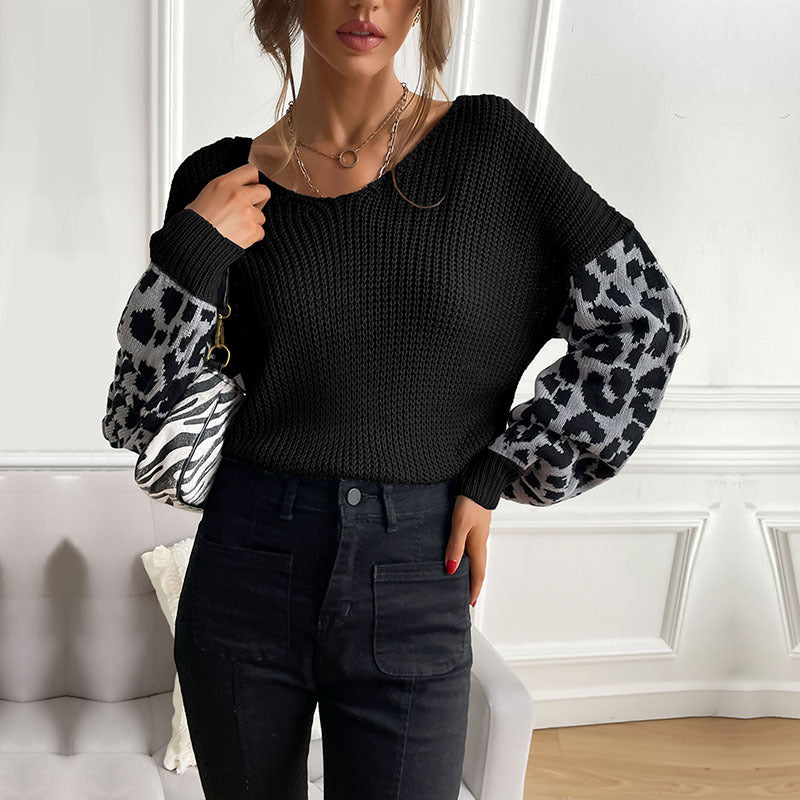 Leopard Print Knitted Pullover Sweater