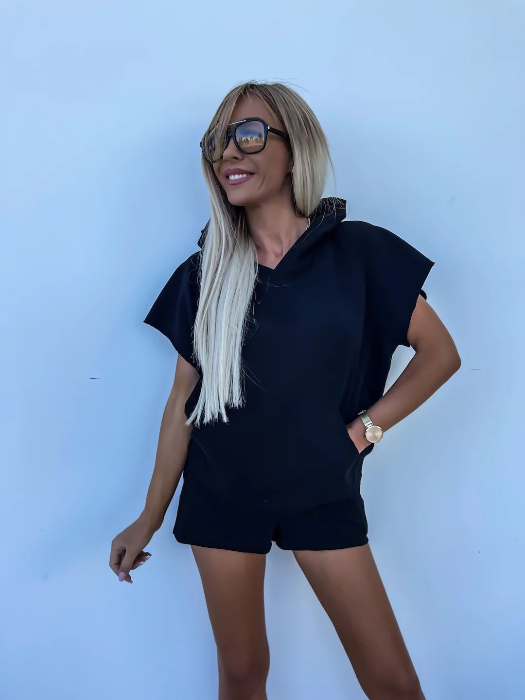 Loose-Fit Hooded Sweatshirt & Shorts Set