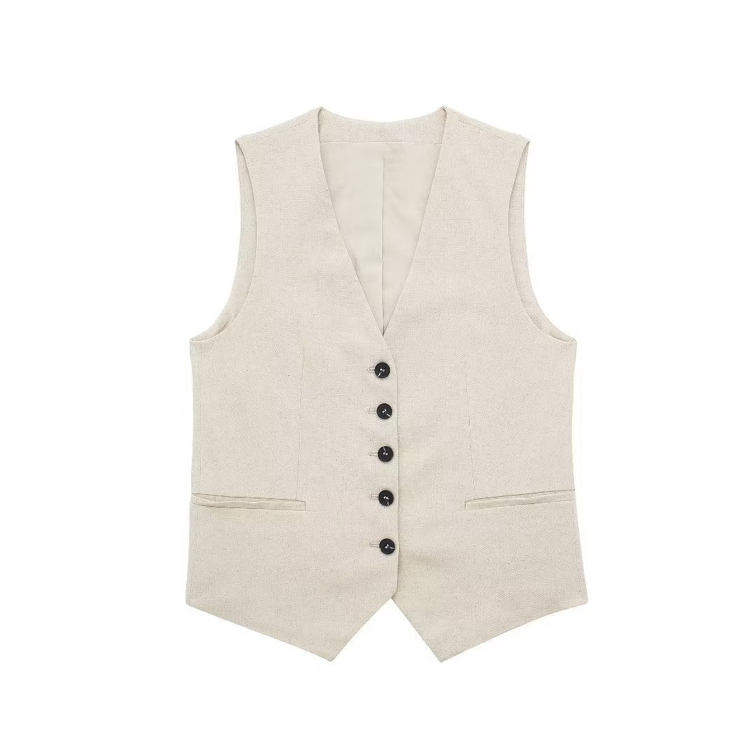 Casual Linen Blend Vest Top + Shorts