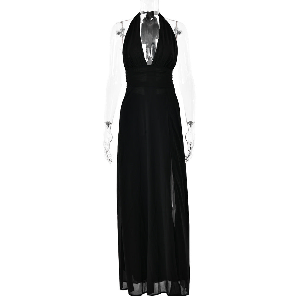 V-Neck Halter Backless Dress
