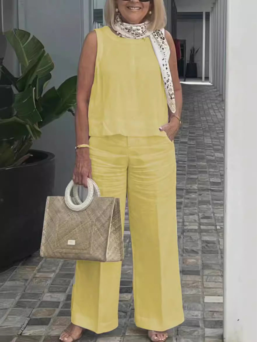 Sleeveless Loose Top & Wide-Leg Pants Set
