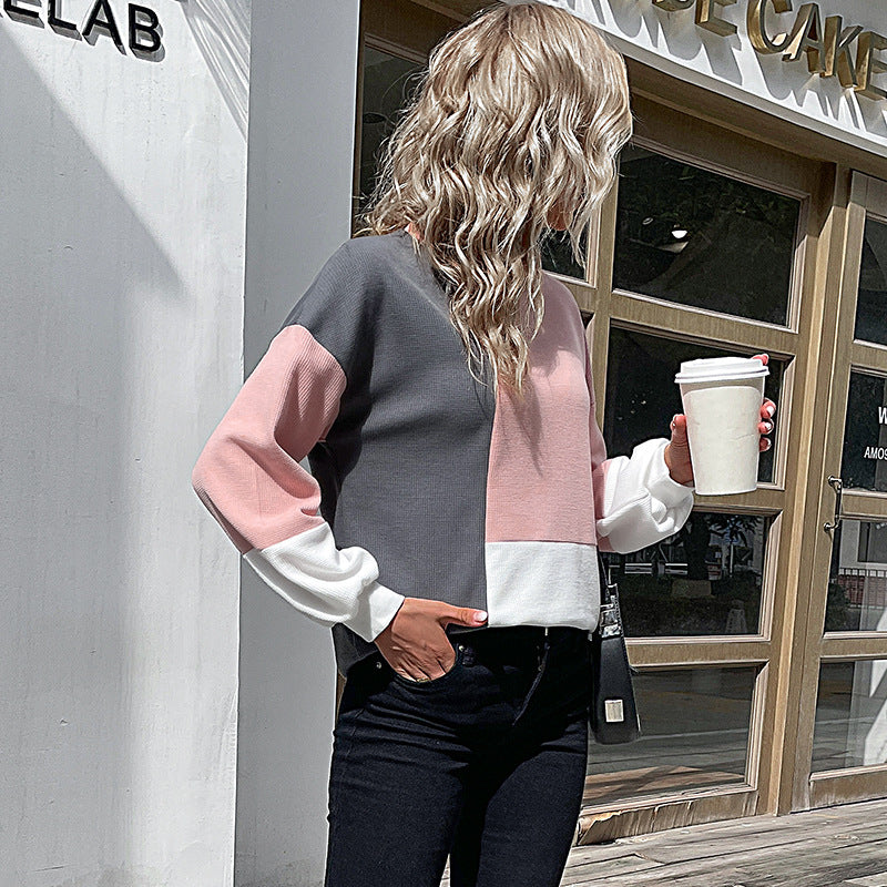 Color-Block Knit Sweater - Long-Sleeve Women's Autumn Top