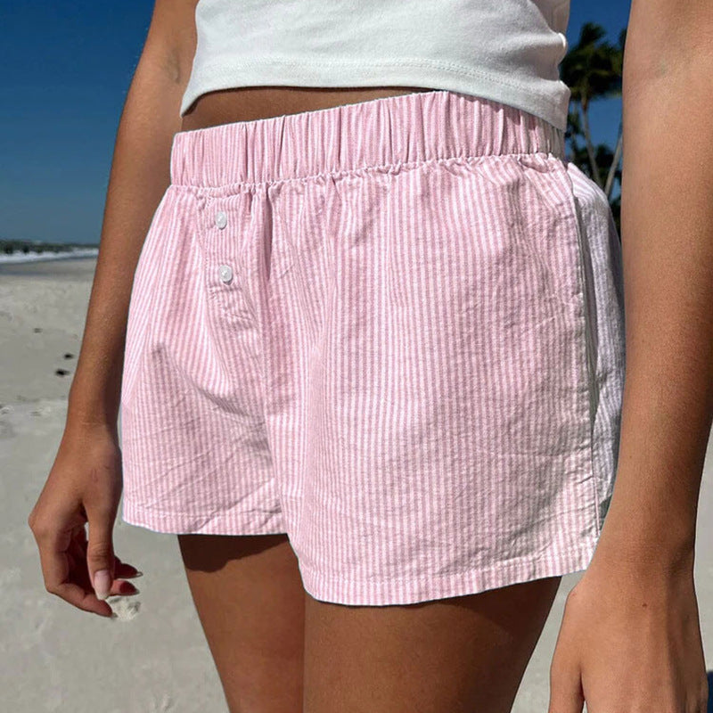 Casual Loose Striped Color-Block Shorts