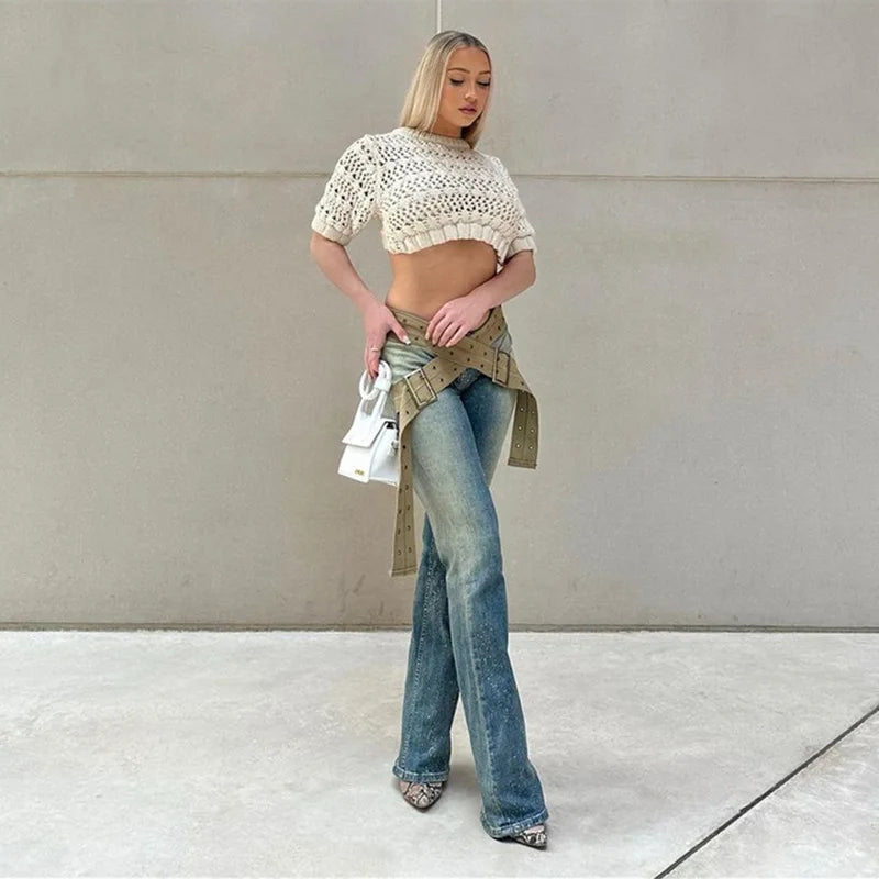 Vintage Distressed Low Rise Straight Leg Jeans