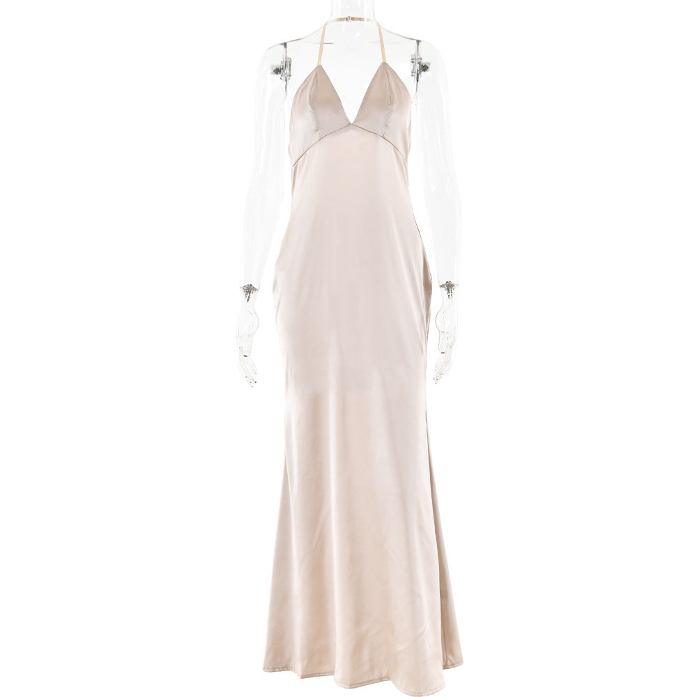 V-Neck Backless Long Slim Spaghetti Strap Gown Dress