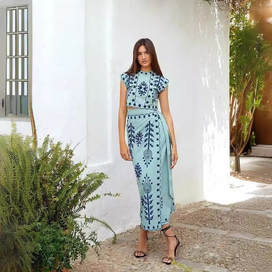 Printed Vacation Two-Piece Dress Set