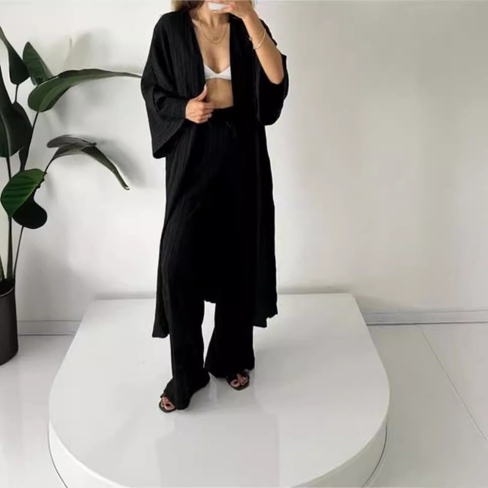 Texture Top + Straight Pants Two-Piece Set