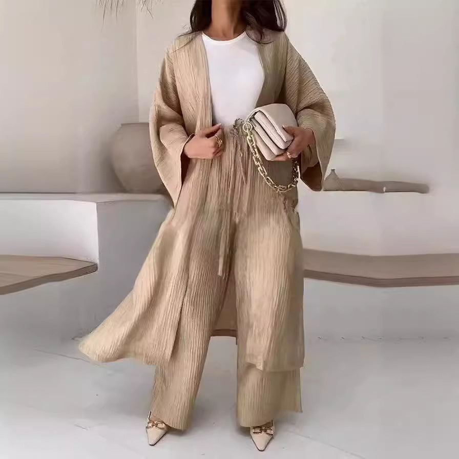 Texture Top + Straight Pants Two-Piece Set