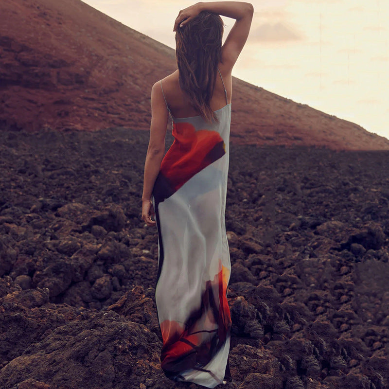 Printed Sheer Strap Camisole Dress