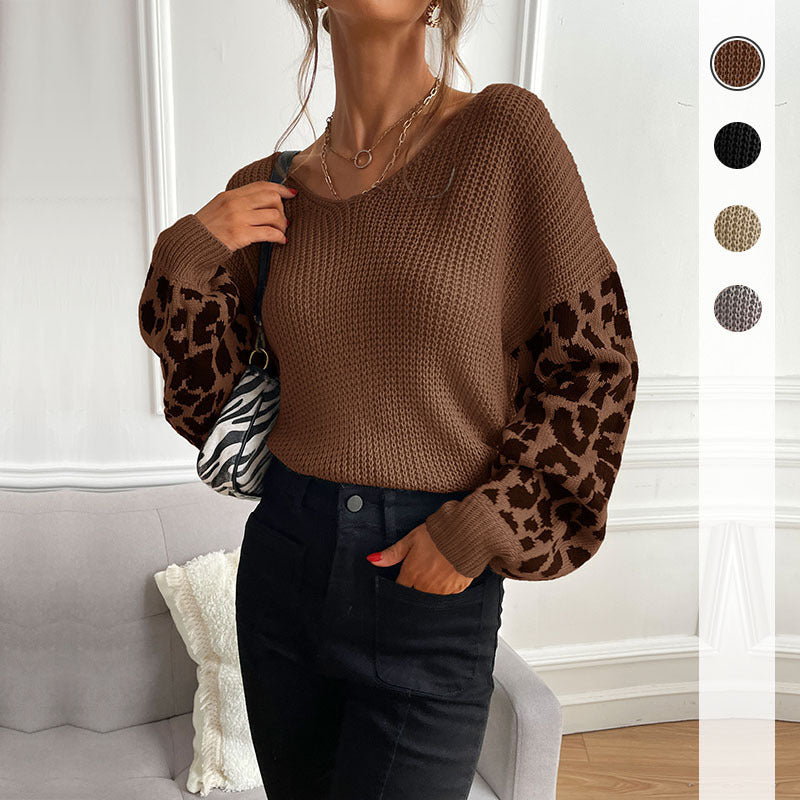 Leopard Print Knitted Pullover Sweater
