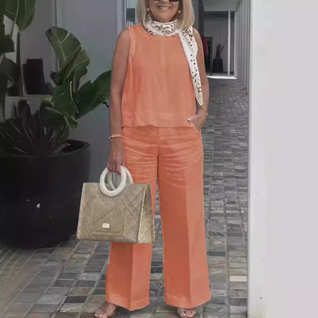 Sleeveless Loose Top & Wide-Leg Pants Set