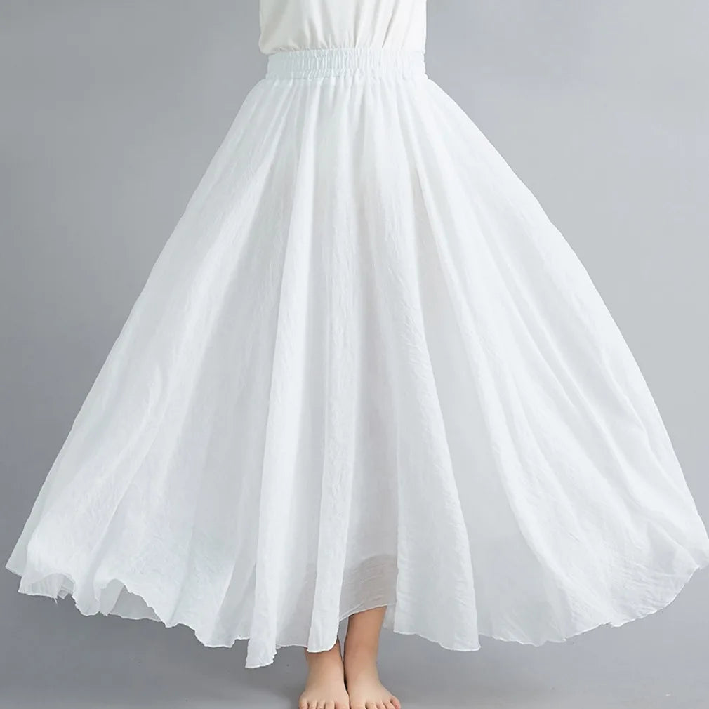 Cotton and Linen A-Line Long Loose Skirt