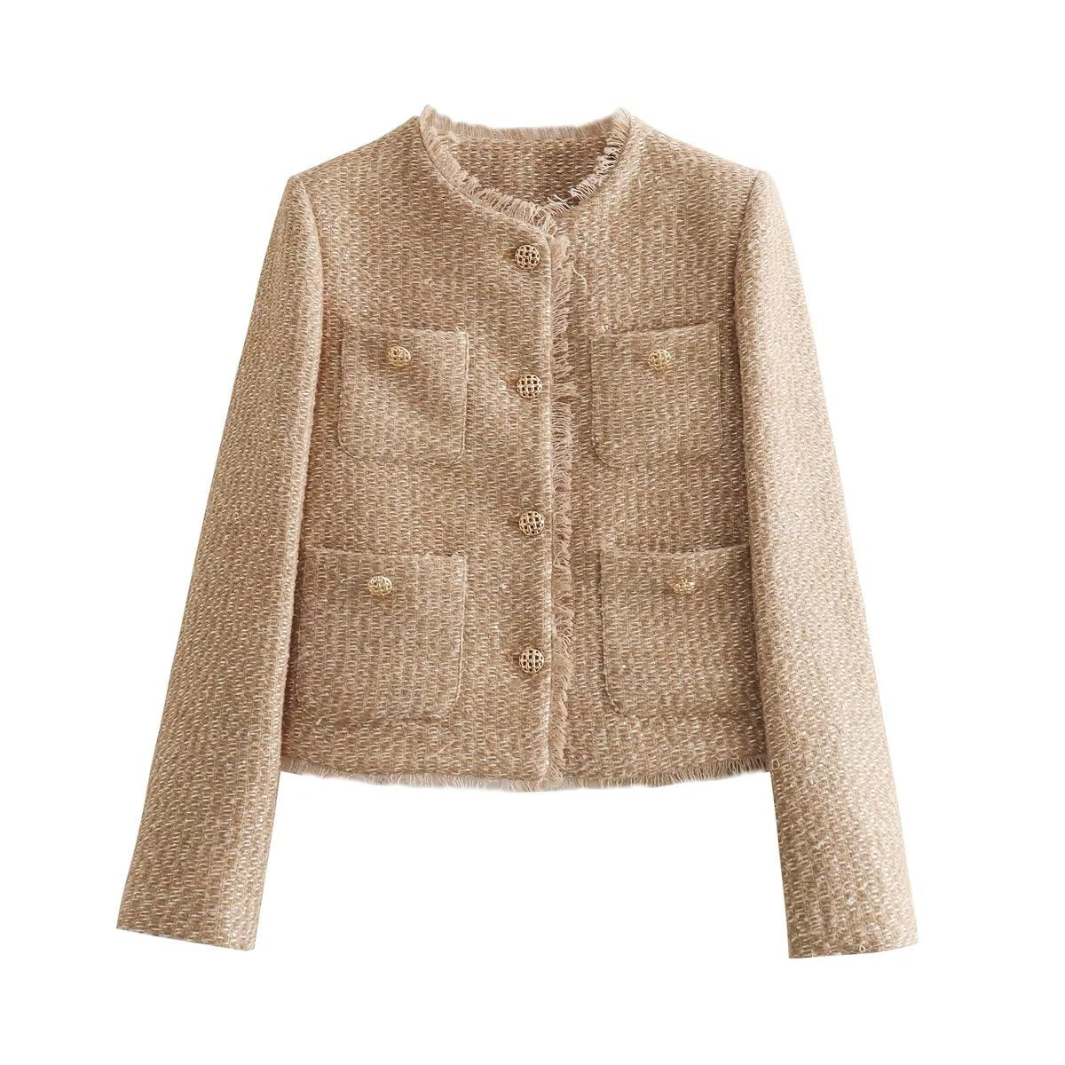 Pocket Coarse-Weave Short Jacket