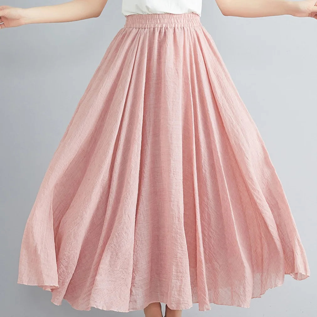 Cotton and Linen A-Line Long Loose Skirt
