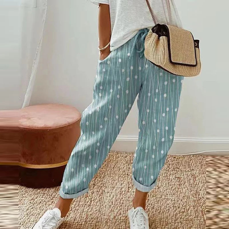 Cotton Linen Elastic Waist Casual Pants