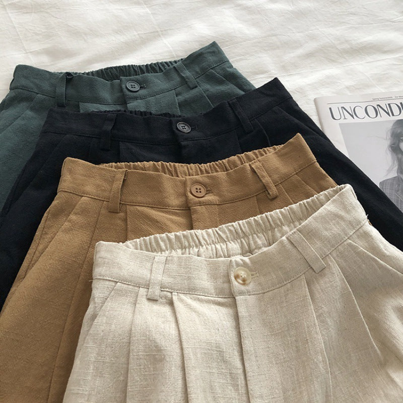 High-Waisted Cotton-Linen Casual Loose Shorts