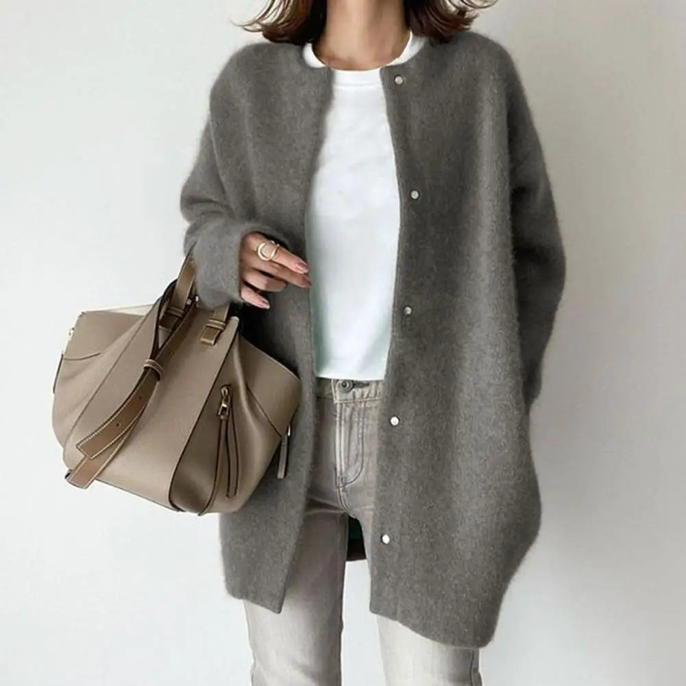 Single-Breasted Long Sleeve Knitted Coat