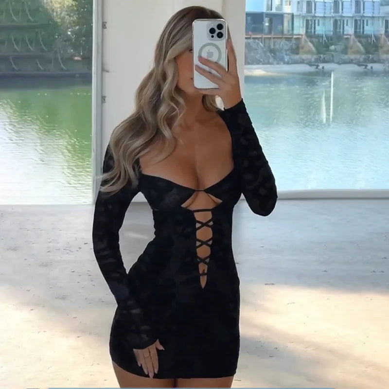 Printed Cut-Out Square Neck Mini Dress