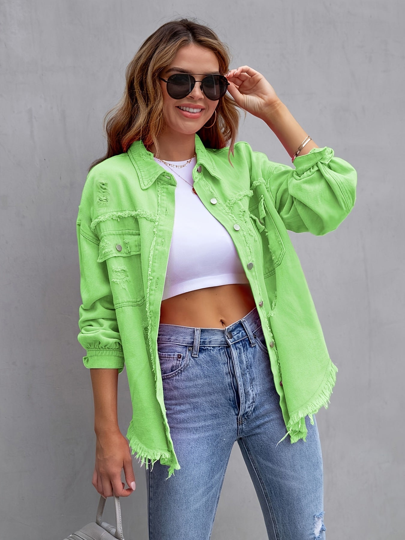 Distressed Mid-Length Denim Jacket