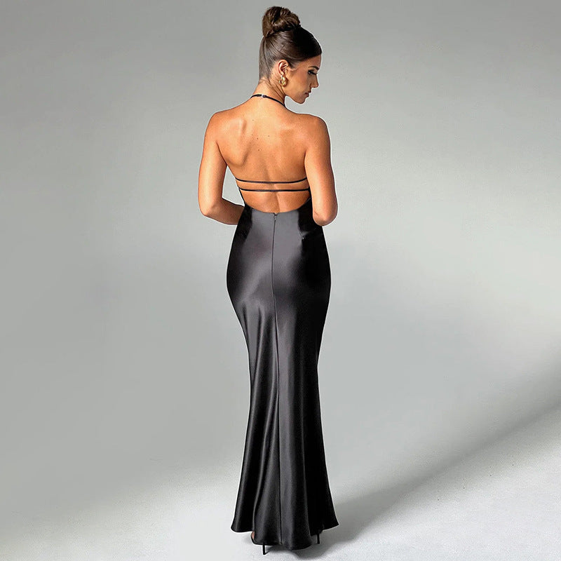 V-Neck Backless Long Slim Spaghetti Strap Gown Dress