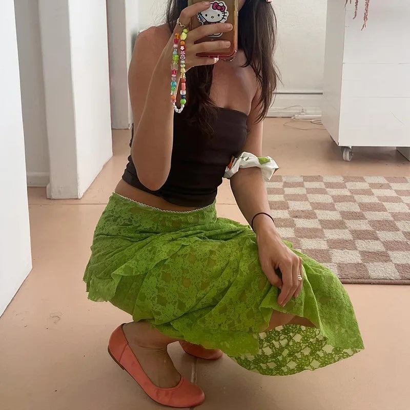 Lace Patchwork Sheer Maxi Skirt