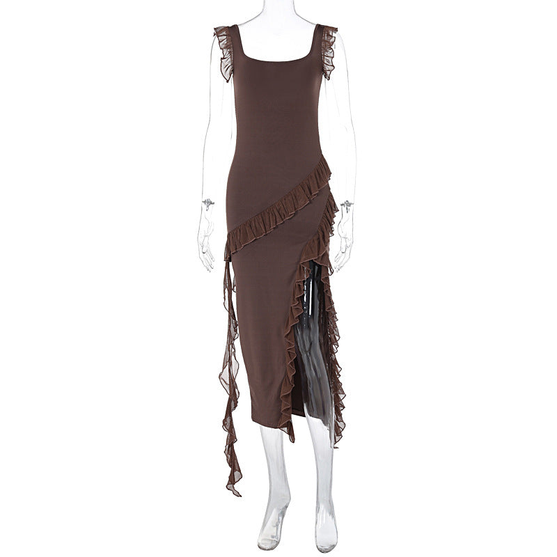 Split Hem Patchwork Dress with Mushroom Edge