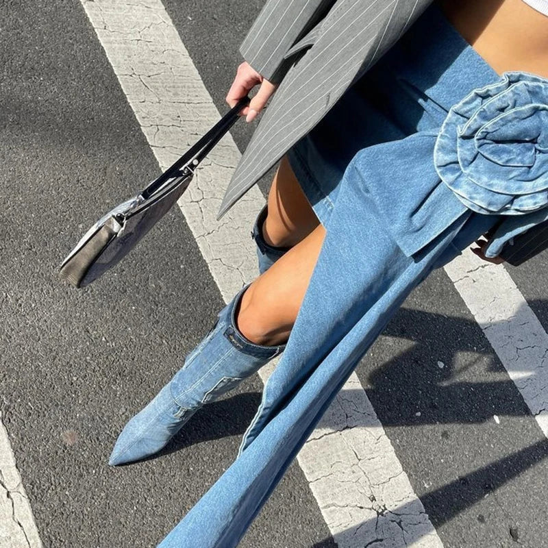 Blue Floral Denim Mini Skirt
