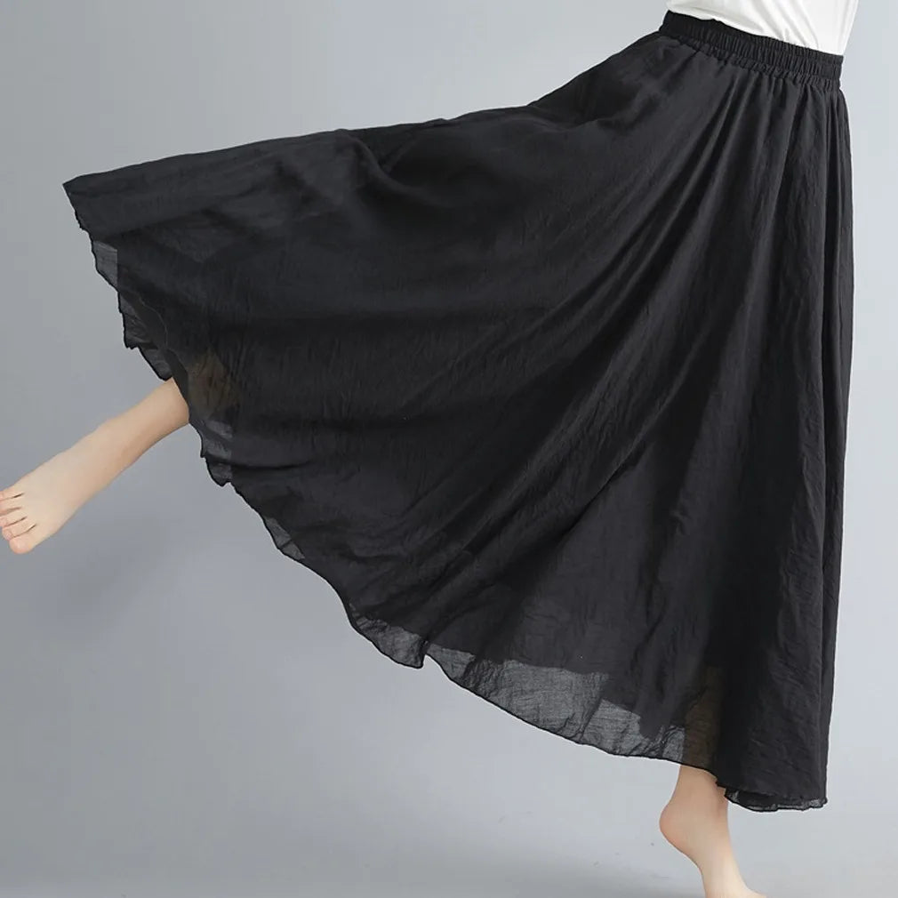 Cotton and Linen A-Line Long Loose Skirt