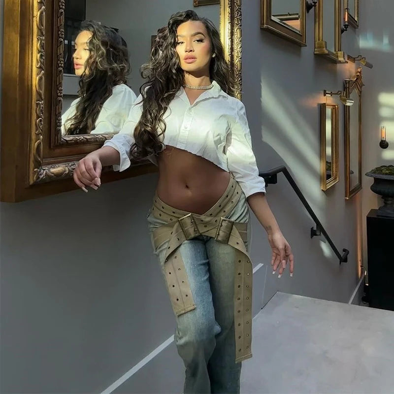 Vintage Distressed Low Rise Straight Leg Jeans