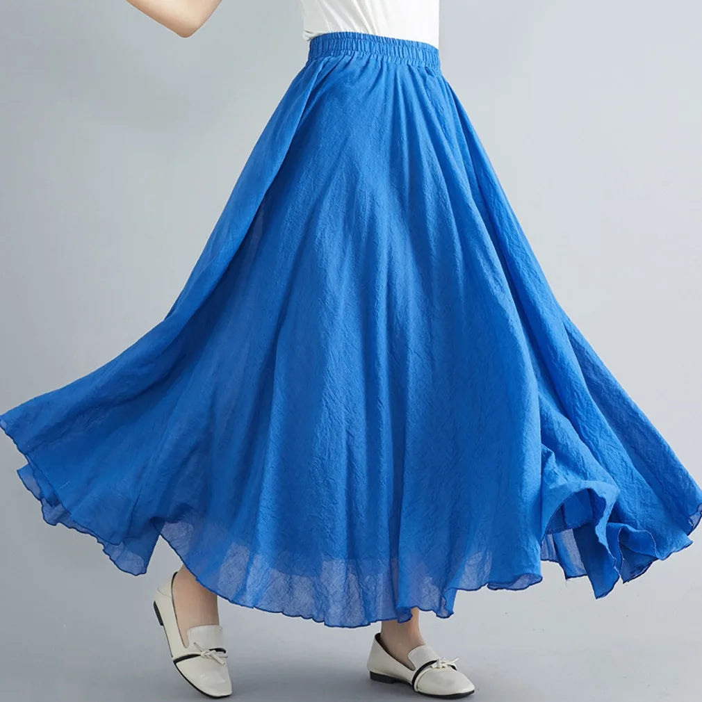 Cotton and Linen A-Line Long Loose Skirt
