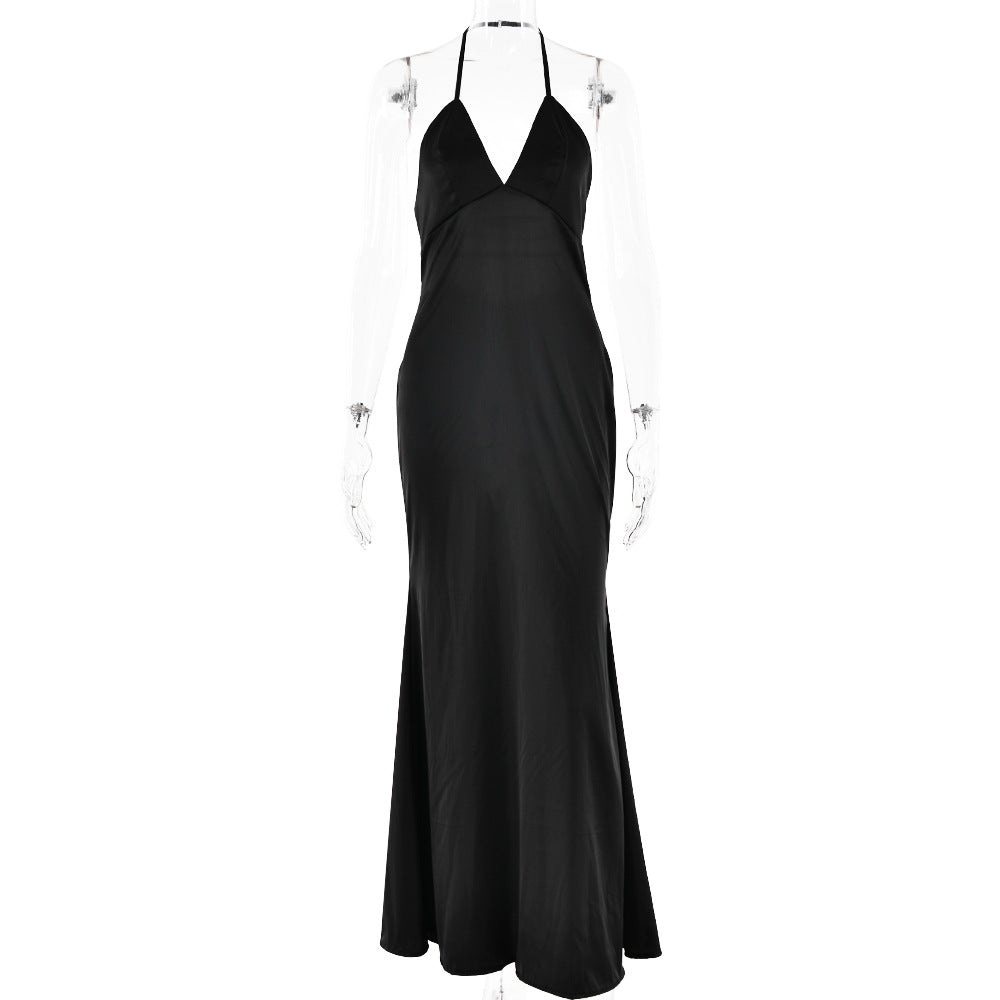 V-Neck Backless Long Slim Spaghetti Strap Gown Dress