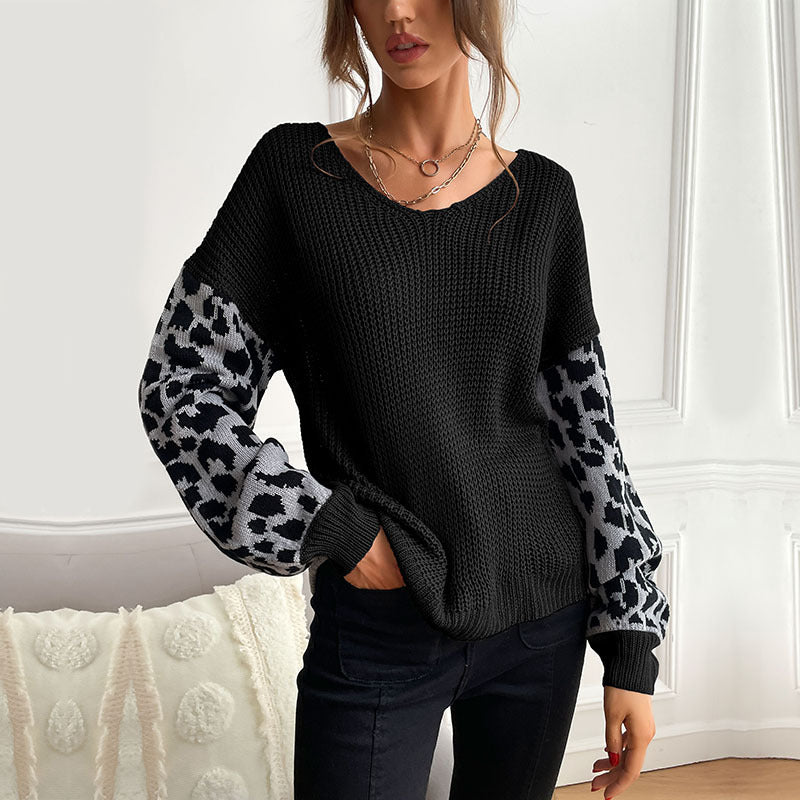 Leopard Print Knitted Pullover Sweater