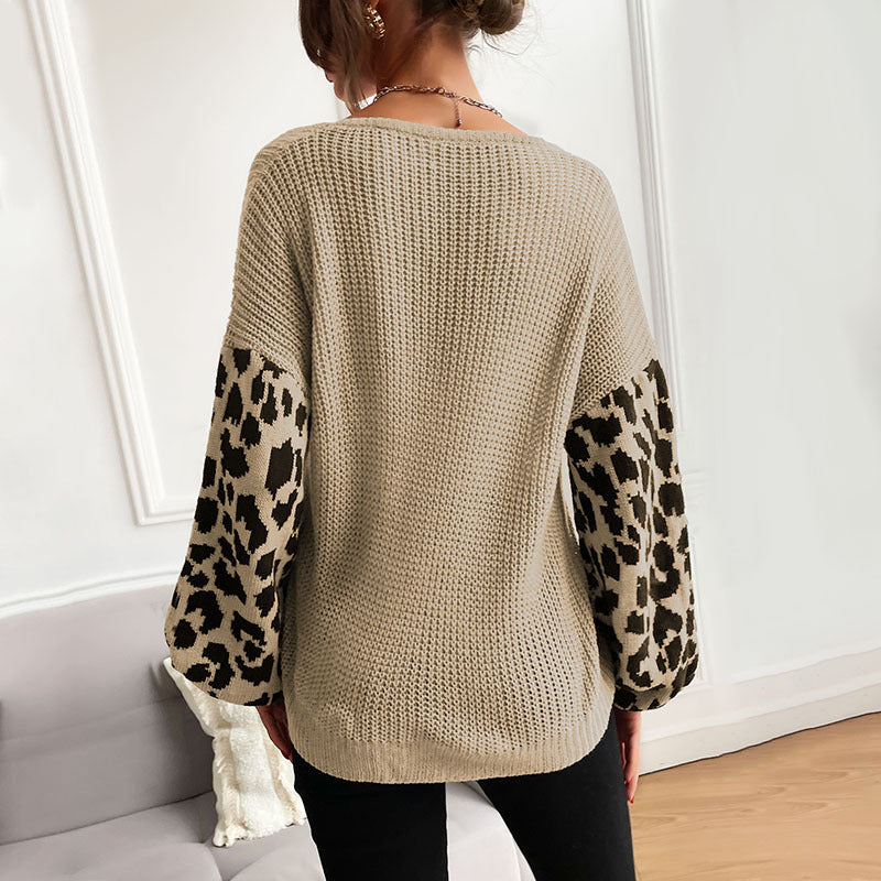 Leopard Print Knitted Pullover Sweater